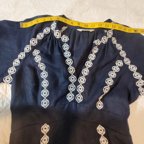 Boden UNA Blue Embroidered Elastic Waist Linen Maxi Bohemian Dress Size Large - Picture 12 of 15